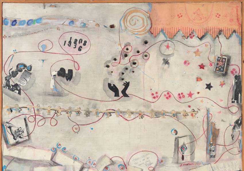 Detail of a painting, drawings, lines and numbers